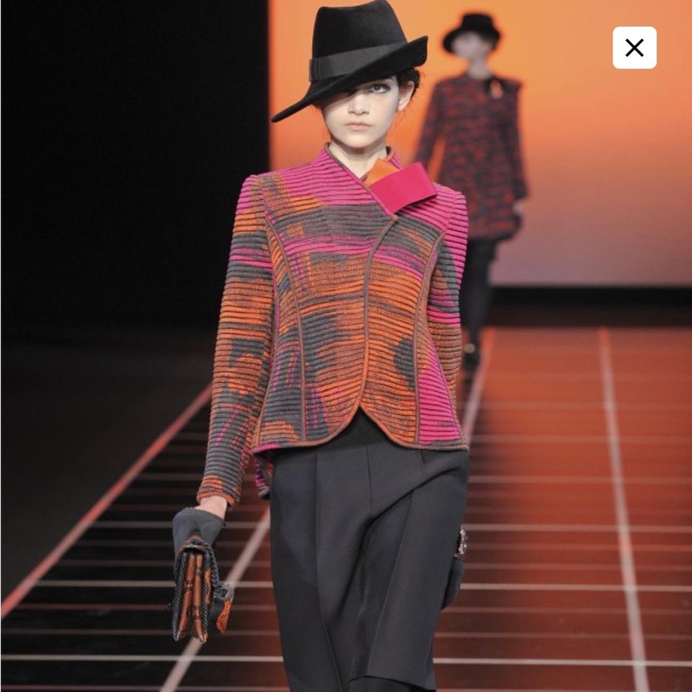 Giorgio Armani size 42 fashion coat. Beautiful pink, orange and green color.